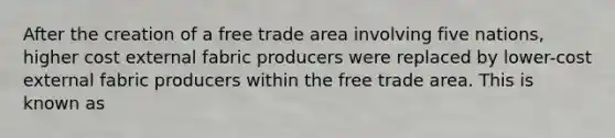 After the creation of a free trade area involving five nations, higher cost external fabric producers were replaced by lower-cost external fabric producers within the free trade area. This is known as