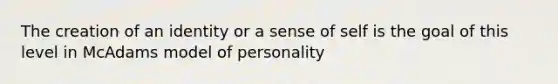 The creation of an identity or a sense of self is the goal of this level in McAdams model of personality