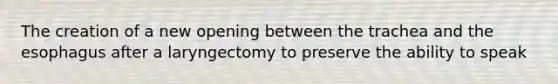 The creation of a new opening between the trachea and the esophagus after a laryngectomy to preserve the ability to speak