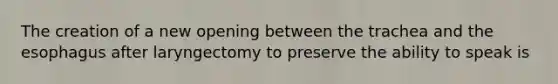 The creation of a new opening between the trachea and the esophagus after laryngectomy to preserve the ability to speak is