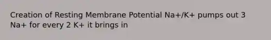 Creation of Resting Membrane Potential Na+/K+ pumps out 3 Na+ for every 2 K+ it brings in