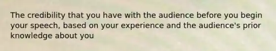 The credibility that you have with the audience before you begin your speech, based on your experience and the audience's prior knowledge about you