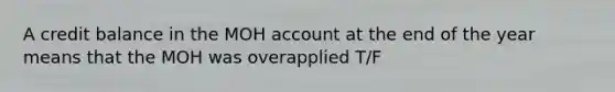 A credit balance in the MOH account at the end of the year means that the MOH was overapplied T/F