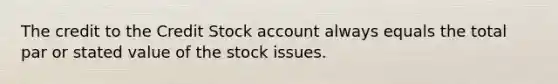 The credit to the Credit Stock account always equals the total par or stated value of the stock issues.