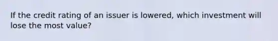 If the credit rating of an issuer is lowered, which investment will lose the most value?