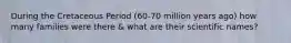 During the Cretaceous Period (60-70 million years ago) how many families were there & what are their scientific names?