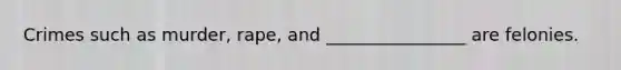 Crimes such as murder, rape, and ________________ are felonies.