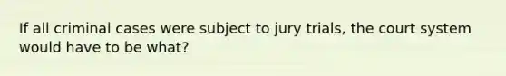 If all criminal cases were subject to jury trials, the court system would have to be what?