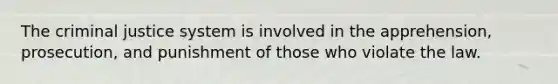 The criminal justice system is involved in the apprehension, prosecution, and punishment of those who violate the law.