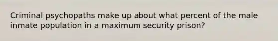 Criminal psychopaths make up about what percent of the male inmate population in a maximum security prison?