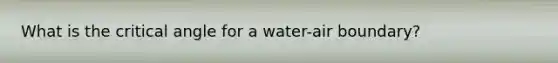 What is the critical angle for a water-air boundary?