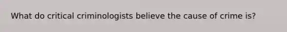 What do critical criminologists believe the cause of crime is?