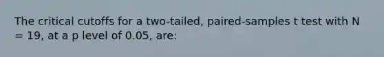 The critical cutoffs for a two-tailed, paired-samples t test with N = 19, at a p level of 0.05, are: