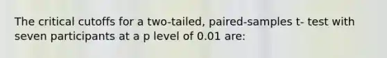 The critical cutoffs for a two-tailed, paired-samples t- test with seven participants at a p level of 0.01 are: