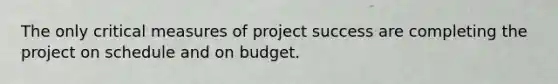 The only critical measures of project success are completing the project on schedule and on budget.