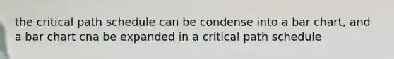 the critical path schedule can be condense into a bar chart, and a bar chart cna be expanded in a critical path schedule