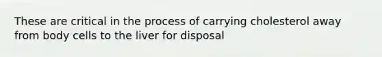 These are critical in the process of carrying cholesterol away from body cells to the liver for disposal