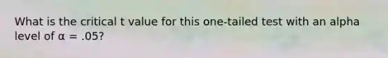 What is the critical t value for this one-tailed test with an alpha level of α = .05?