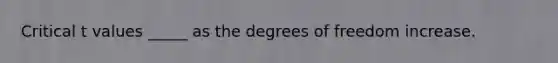 Critical t values _____ as the degrees of freedom increase.