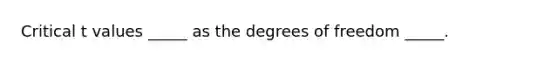 Critical t values _____ as the degrees of freedom _____.