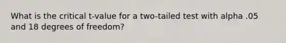 What is the critical t-value for a two-tailed test with alpha .05 and 18 degrees of freedom?