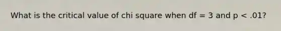 What is the critical value of chi square when df = 3 and p < .01?