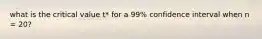 what is the critical value t* for a 99% confidence interval when n = 20?