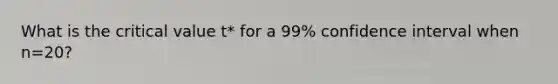 What is the critical value t* for a 99% confidence interval when n=20?