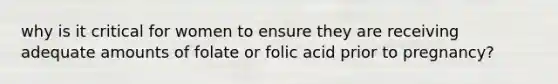 why is it critical for women to ensure they are receiving adequate amounts of folate or folic acid prior to pregnancy?