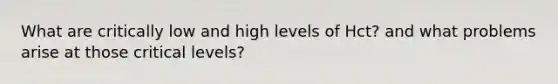 What are critically low and high levels of Hct? and what problems arise at those critical levels?