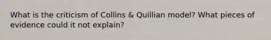 What is the criticism of Collins & Quillian model? What pieces of evidence could it not explain?