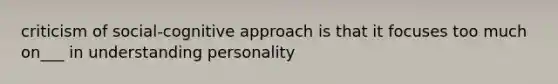 criticism of social-cognitive approach is that it focuses too much on___ in understanding personality