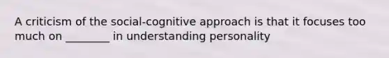 A criticism of the social-cognitive approach is that it focuses too much on ________ in understanding personality