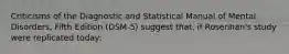 Criticisms of the Diagnostic and Statistical Manual of Mental Disorders, Fifth Edition (DSM-5) suggest that, if Rosenhan's study were replicated today: