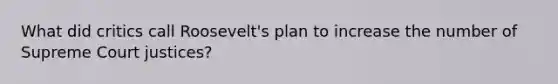 What did critics call Roosevelt's plan to increase the number of Supreme Court justices?