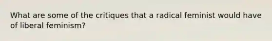 What are some of the critiques that a radical feminist would have of liberal feminism?