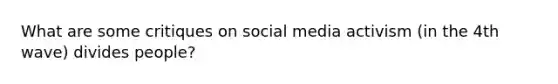 What are some critiques on social media activism (in the 4th wave) divides people?