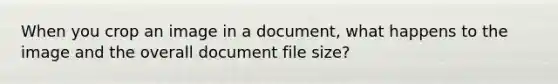 When you crop an image in a document, what happens to the image and the overall document file size?