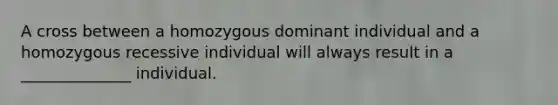 A cross between a homozygous dominant individual and a homozygous recessive individual will always result in a ______________ individual.