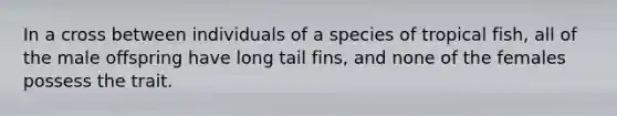 In a cross between individuals of a species of tropical fish, all of the male offspring have long tail fins, and none of the females possess the trait.