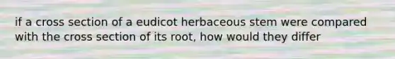 if a cross section of a eudicot herbaceous stem were compared with the cross section of its root, how would they differ