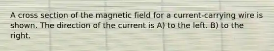 A cross section of the magnetic field for a current-carrying wire is shown. The direction of the current is A) to the left. B) to the right.