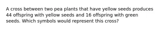 A cross between two pea plants that have yellow seeds produces 44 offspring with yellow seeds and 16 offspring with green seeds. Which symbols would represent this cross?