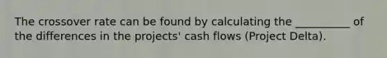 The crossover rate can be found by calculating the __________ of the differences in the projects' cash flows (Project Delta).