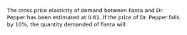 The cross-price elasticity of demand between Fanta and Dr. Pepper has been estimated at 0.61. If the price of Dr. Pepper falls by 10%, the quantity demanded of Fanta will: