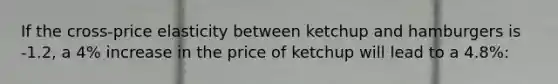 If the cross-price elasticity between ketchup and hamburgers is -1.2, a 4% increase in the price of ketchup will lead to a 4.8%: