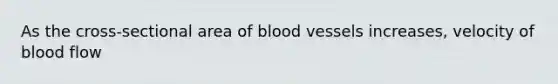 As the cross-sectional area of blood vessels increases, velocity of blood flow