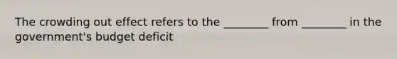The crowding out effect refers to the ________ from ________ in the government's budget deficit