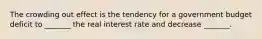 The crowding out effect is the tendency for a government budget deficit to _______ the real interest rate and decrease _______.