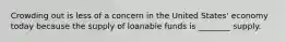 Crowding out is less of a concern in the United States' economy today because the supply of loanable funds is ________ supply.